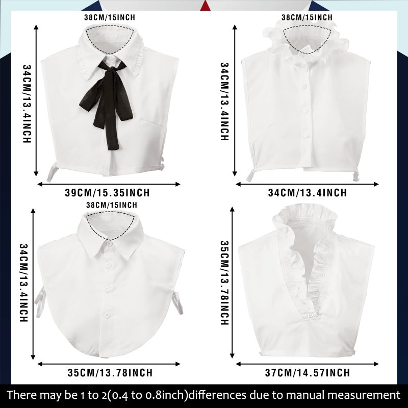 Funnysoft Bencailor 4 Pcs Fake Collar Detachable Dickey Collar for Women Stylish Half Shirt Faux Lace V Neck Black Bowtie Lapel Women - Image 2