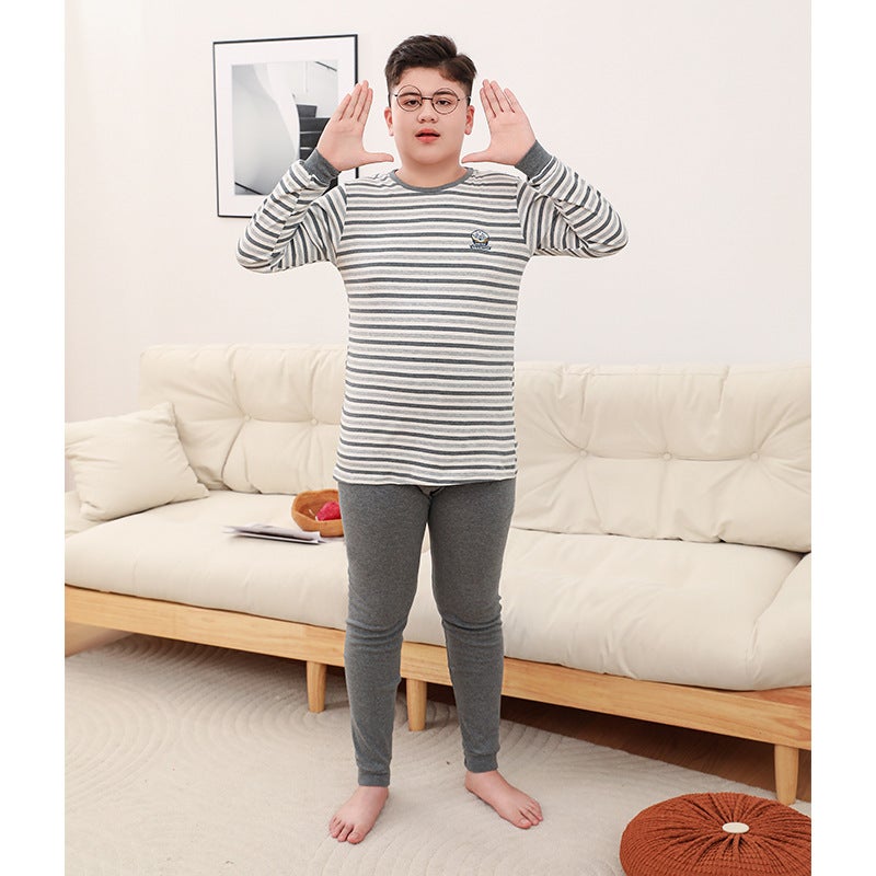 Chubby Children'S Autumn Clothes And Pants Cotton Thermal Underwear Big Children'S Plus Size Thermal Pajamas Suit Cute Cartoon Home Suit - Image 1