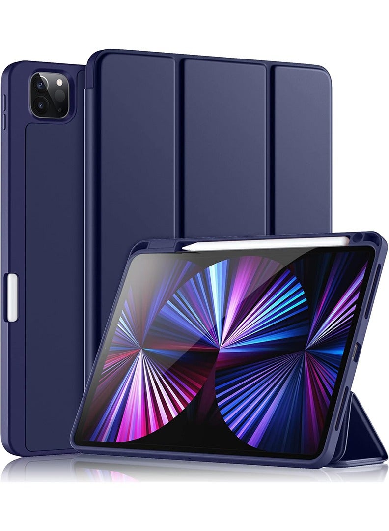 Theodor iPad Pro 11 Inch Case 2022(4th Gen)/2021(3rd Gen)/2020(2nd Gen) with Pencil Holder, Smart iPad Case With Pencil Holder Slim Tablet Cover with Soft TPU Back, Auto Wake/Sleep Navy  - Image 1