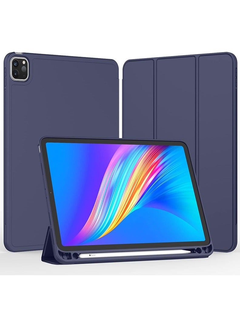 ثيودور حافظة iPad Pro 11 بوصة 2022 (الجيل الرابع) / 2021 (الجيل الثالث) / 2020 (الجيل الثاني) مع حامل قلم، حافظة iPad ذكية مع حامل قلم، غطاء لوحي رفيع مع ظهر ناعم من مادة TPU، إيقاظ/سكون تلقائي، أزرق داكن - Image 1