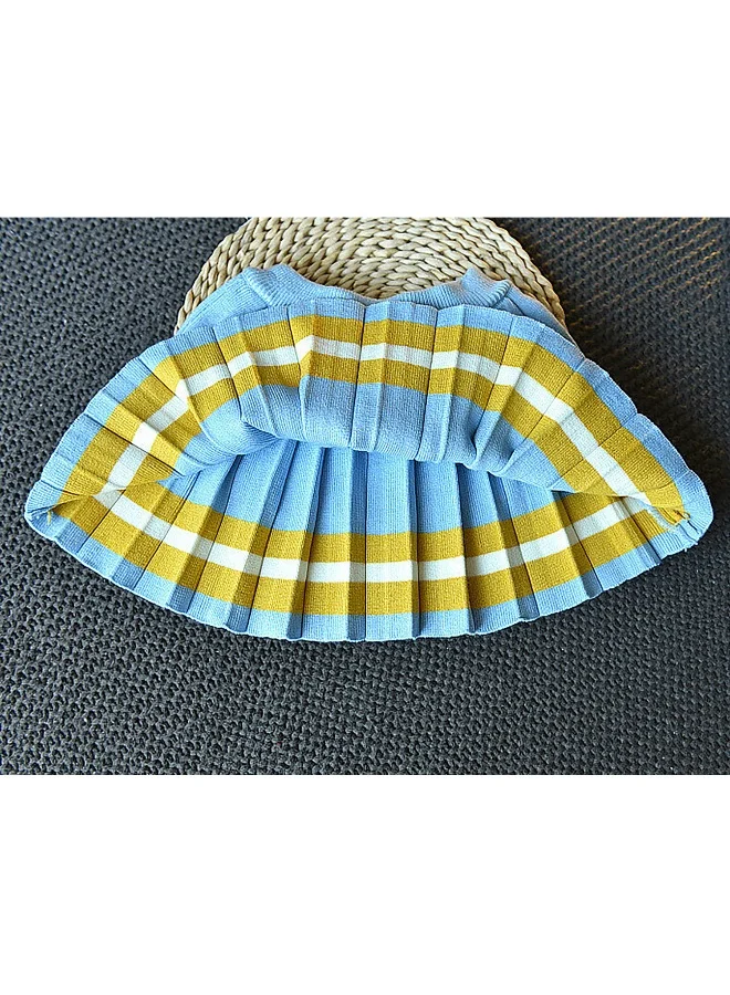 LITTLE SURPRISE BOX Blue & Occur Pleated Bow 2 pcs top & Skirt Winterwear set for Girls
