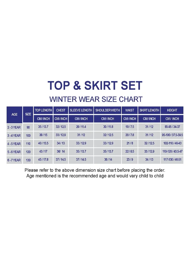 LITTLE SURPRISE BOX Blue & Occur Pleated Bow 2 pcs top & Skirt Winterwear set for Girls