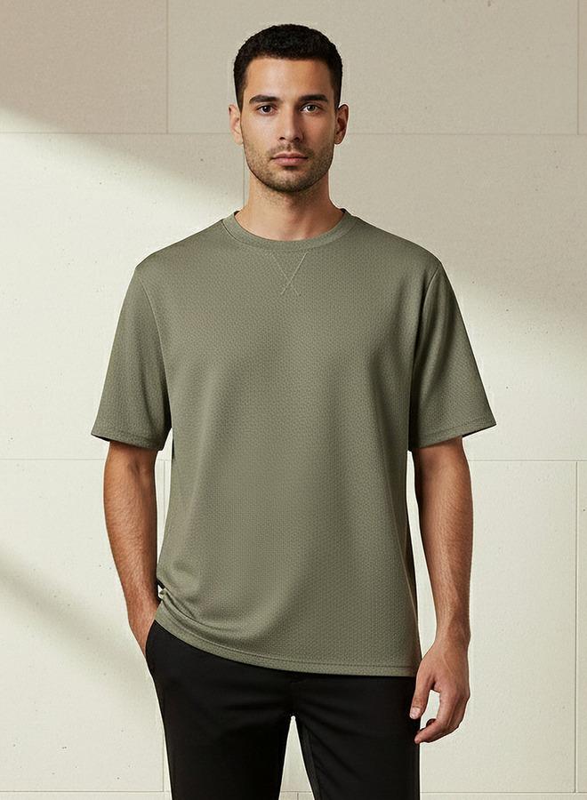 Iconic Men Regular Fit Crew Neck Short Sleeve Textured T-shirt - Image 1