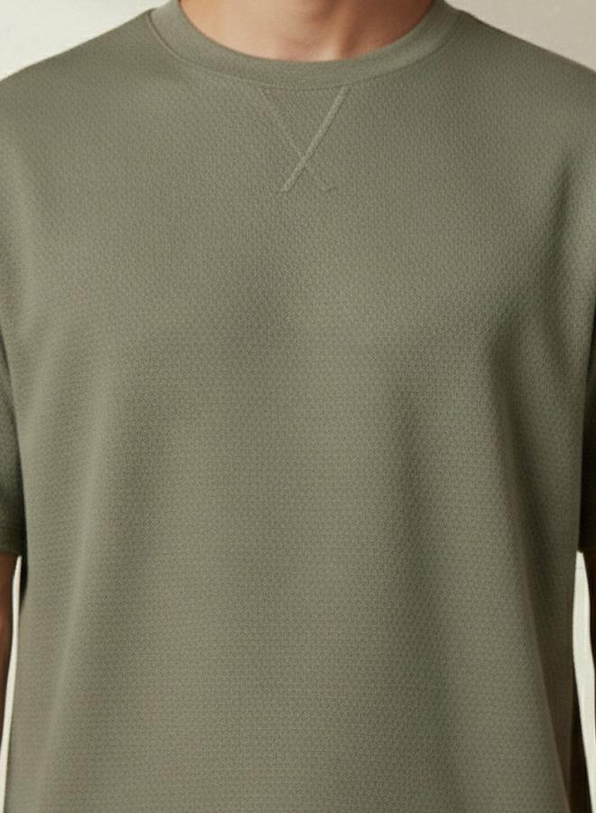 Iconic Men Regular Fit Crew Neck Short Sleeve Textured T shirt - Image 4