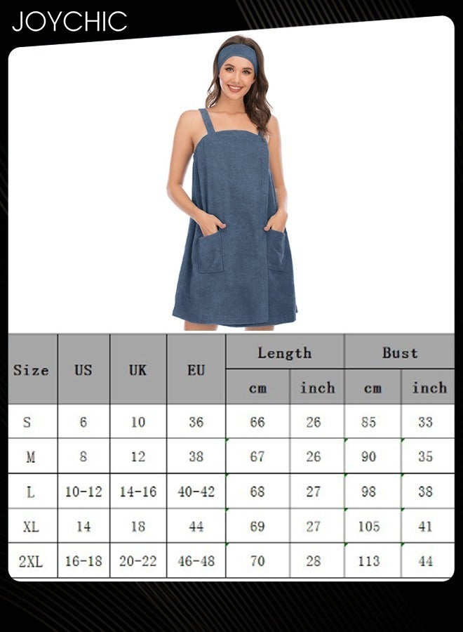 Joychic Women Solid Color Polyester Skin-friendly and Absorb- water Bathrobe Massage Stickers Suspenders Nightgown with Pockets for All Seasons Blue - Image 4
