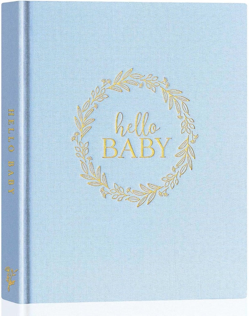 Lanpn Hello Baby Memory Book for Boy Girl  Linen Cover Baby Book Memories Keepsake for New Parents  Newborn Baby First 5 Year Journal Scrapbook Photo Album Baby Milestone Book Blue 154 Pages - Image 1