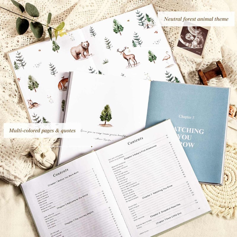 Lanpn Hello Baby Memory Book for Boy Girl  Linen Cover Baby Book Memories Keepsake for New Parents  Newborn Baby First 5 Year Journal Scrapbook Photo Album Baby Milestone Book Blue 154 Pages - Image 3