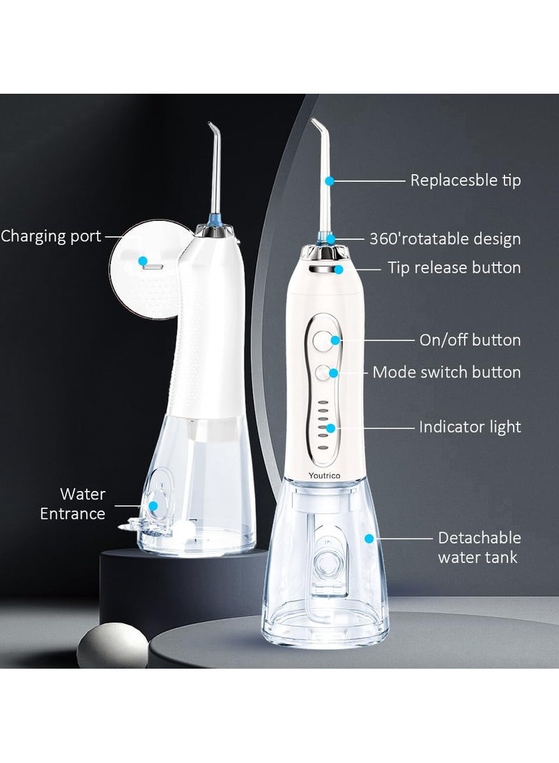 Youtrico Water Dental Flosser Teeth Pick -Portable Oral Irrigator with 5 Modes, Rechargeable IPX7 Waterproof Orthodontic Teeth Cleaner Pick Cordless for Home Travel-300ml Water Tank (White) - Image 4