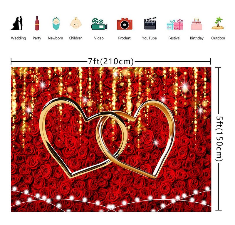 RUYI Red Rose Valentines Backdrop for Photography Love Hearts Decorations Backdrop 7x5FT Wedding Bridal Shower Anniversary Party Decor Supplies Photo Props (84x60 inch) - Image 5