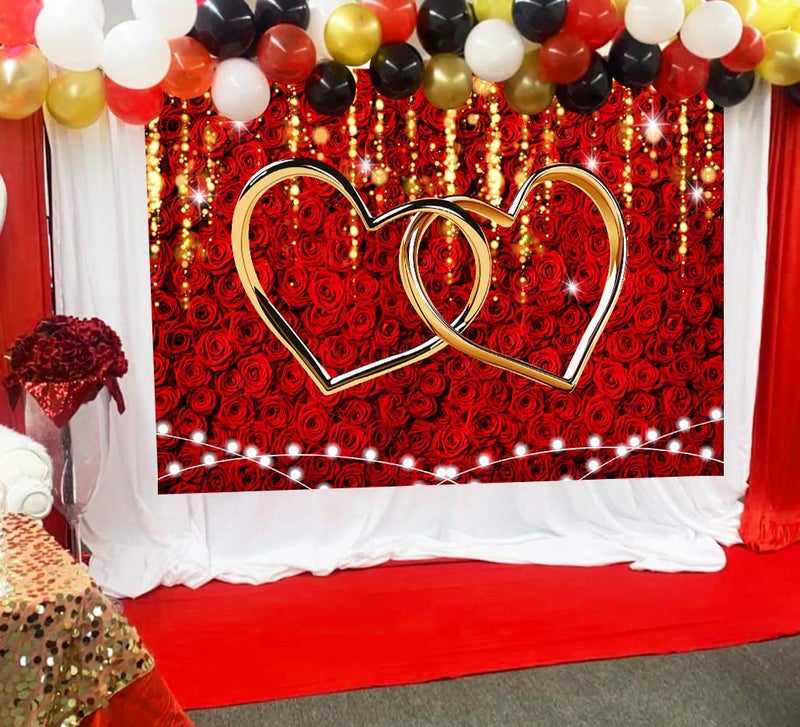 RUYI Red Rose Valentines Backdrop for Photography Love Hearts Decorations Backdrop 7x5FT Wedding Bridal Shower Anniversary Party Decor Supplies Photo Props (84x60 inch) - Image 4
