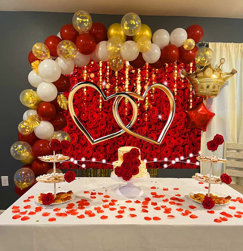 RUYI Red Rose Valentines Backdrop for Photography Love Hearts Decorations Backdrop 7x5FT Wedding Bridal Shower Anniversary Party Decor Supplies Photo Props (84x60 inch) - Image 2