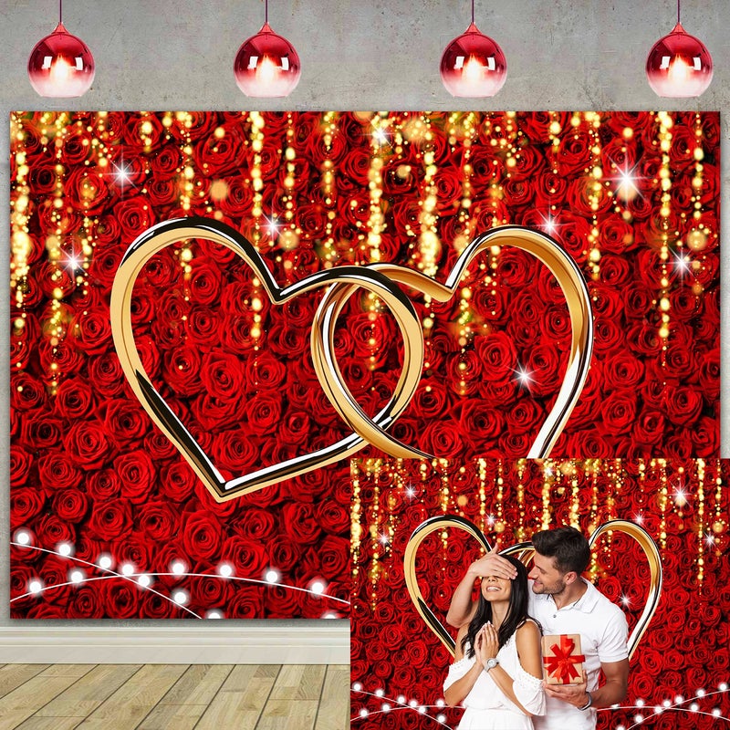 RUYI Red Rose Valentines Backdrop for Photography Love Hearts Decorations Backdrop 7x5FT Wedding Bridal Shower Anniversary Party Decor Supplies Photo Props (84x60 inch) - Image 1