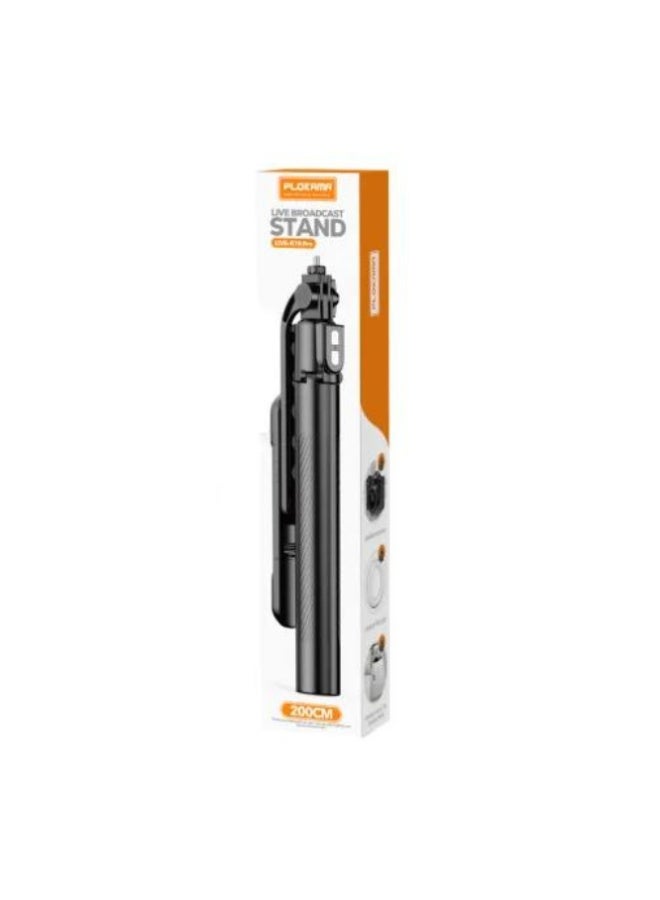 PLOKAMA حامل بث مباشر LED LIVE-K10 بطول 200 سم – حامل ثلاثي قابل للتعديل مع حامل هاتف وضوء حلقي للبث المباشر، تيك توك، يوتيوب، مكياج، مدونات الفيديو، التصوير الفوتوغرافي - Image 5