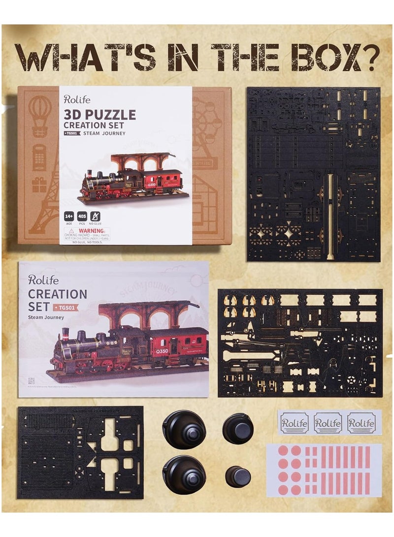 Robotime Rolife Steam Journey 3D Wooden Puzzle TGS01 Premium 3D Puzzle Building Kits for Adults & Teens - Decorative Home Décor, Ramadan & Holiday Gift (Eid and Birthday) for Puzzle Enthusiasts, Stress Relief STEM Project - Image 2