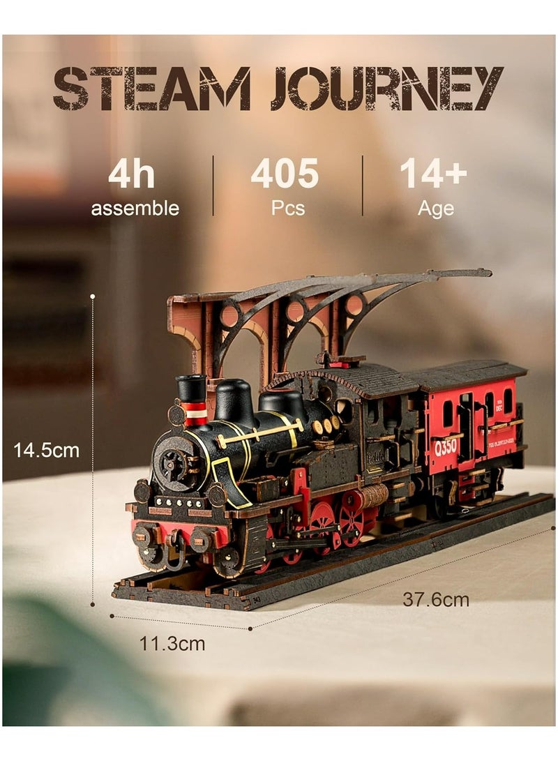 Robotime Rolife Steam Journey 3D Wooden Puzzle TGS01 Premium 3D Puzzle Building Kits for Adults & Teens - Decorative Home Décor, Ramadan & Holiday Gift (Eid and Birthday) for Puzzle Enthusiasts, Stress Relief STEM Project - Image 3