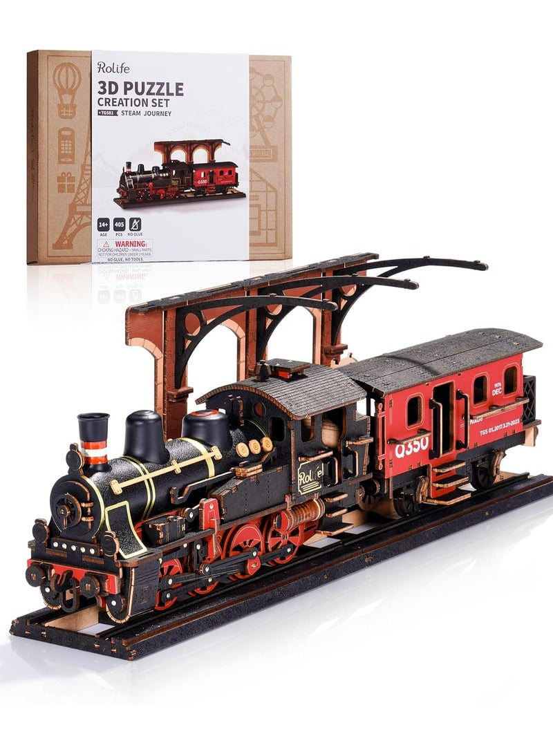 Robotime Rolife Steam Journey 3D Wooden Puzzle TGS01 Premium 3D Puzzle Building Kits for Adults & Teens - Decorative Home Décor, Ramadan & Holiday Gift (Eid and Birthday) for Puzzle Enthusiasts, Stress Relief STEM Project - Image 1