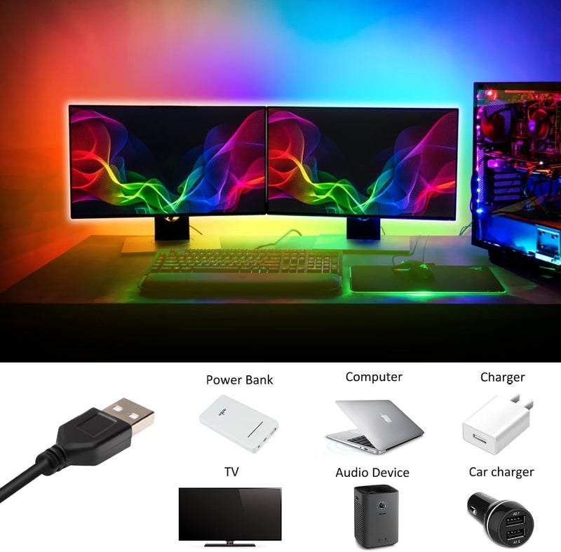 XYOP Rainbow Chasing USB LED Lights Strip 16.4ft, Dreamcolor USB Powered LED Light with 17-Key Remote Controller Waterproof RGB LED Flexible Light TV, Bedroom, Desk, Mirror, PC, Camping & Home Decor - Image 2