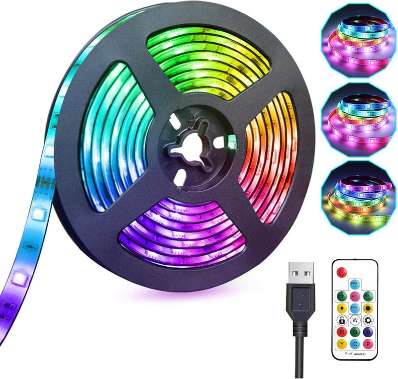 XYOP Rainbow Chasing USB LED Lights Strip 16.4ft, Dreamcolor USB Powered LED Light with 17-Key Remote Controller Waterproof RGB LED Flexible Light TV, Bedroom, Desk, Mirror, PC, Camping & Home Decor - Image 1