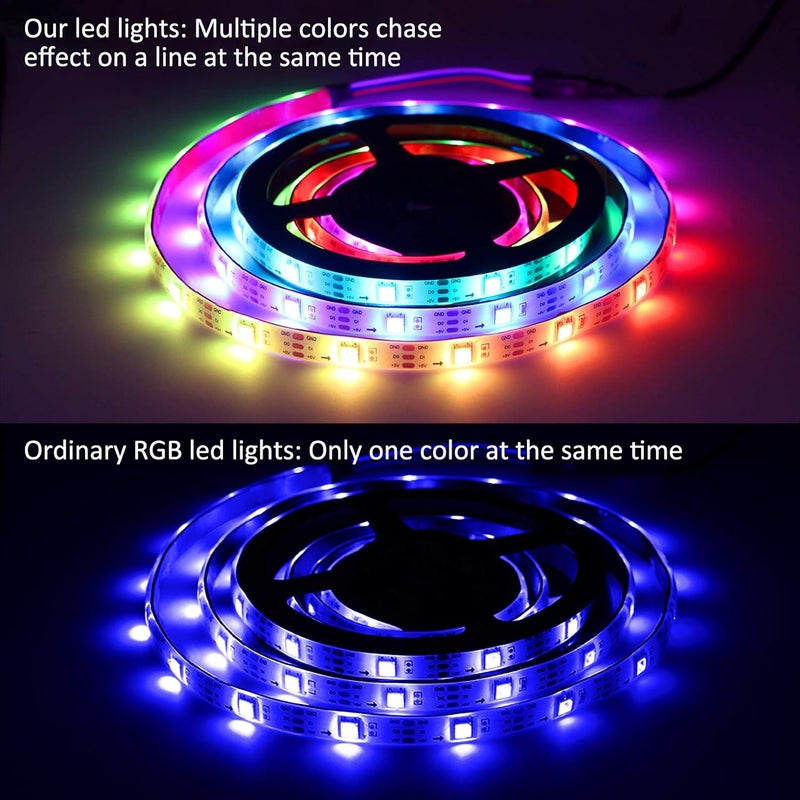 XYOP Rainbow Chasing USB LED Lights Strip 16.4ft, Dreamcolor USB Powered LED Light with 17-Key Remote Controller Waterproof RGB LED Flexible Light TV, Bedroom, Desk, Mirror, PC, Camping & Home Decor - Image 3