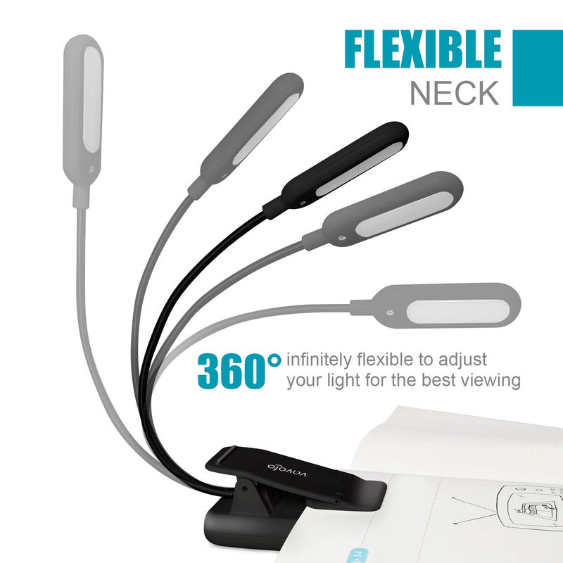 VAVOFO Rechargeable Reading Light, 7 LEDs with 9 Color Temperature 9 Brightness Levels Clip On Book Light for Reading in Bed with Power Indicator for Bookworms (Black) - Image 4