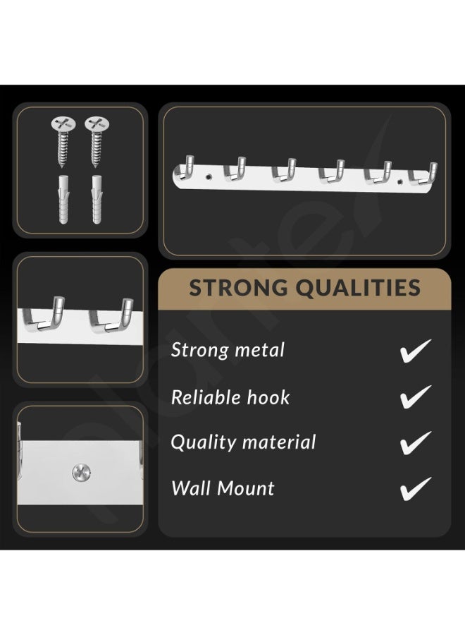 Plantex Wall Hooks for Hanging Cloth/Stainless Steel Towel Hangers/Bathroom Robe Hooks/Door Hangers/Wall Hook Rack/Hook Rail for Hanging Keys - 6 Hooks (Pack of 1, Chrome) - Image 3