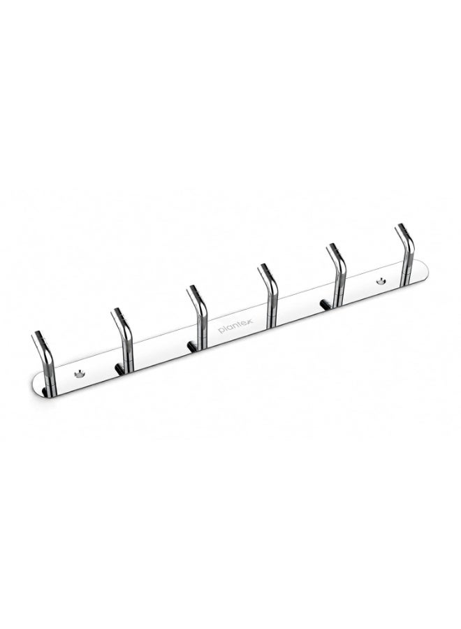 Plantex Wall Hooks for Hanging Cloth/Stainless Steel Towel Hangers/Bathroom Robe Hooks/Door Hangers/Wall Hook Rack/Hook Rail for Hanging Keys - 6 Hooks (Pack of 1, Chrome) - Image 1