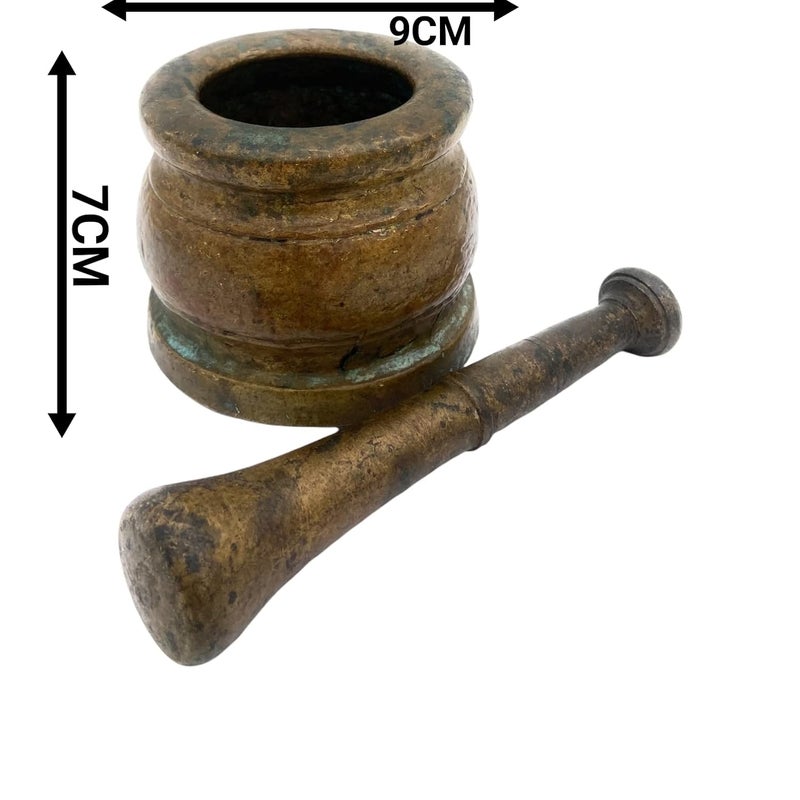 Bhunes Bhunes Brass Vintage Mortar Pestle Antique Okhal Aur MoosalBrown 3 Inch 1 Piece  - Image 4