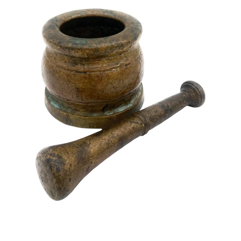 Bhunes Bhunes Brass Vintage Mortar Pestle Antique Okhal Aur MoosalBrown 3 Inch 1 Piece  - Image 2