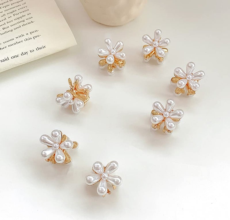LINXI 10 Pcs Small Mini Pearl Claw Clips with Flower Design, Sweet Artificial Bangs Clips Decorative Hair Accessories for Women Girls - Image 2