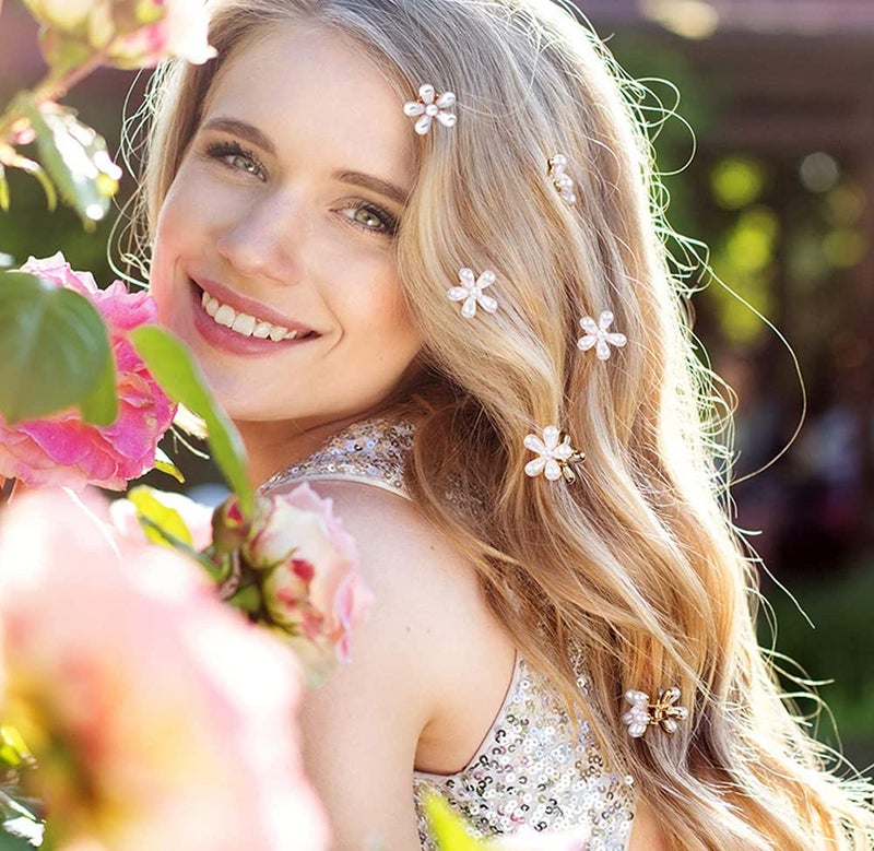 LINXI 10 Pcs Small Mini Pearl Claw Clips with Flower Design, Sweet Artificial Bangs Clips Decorative Hair Accessories for Women Girls - Image 5