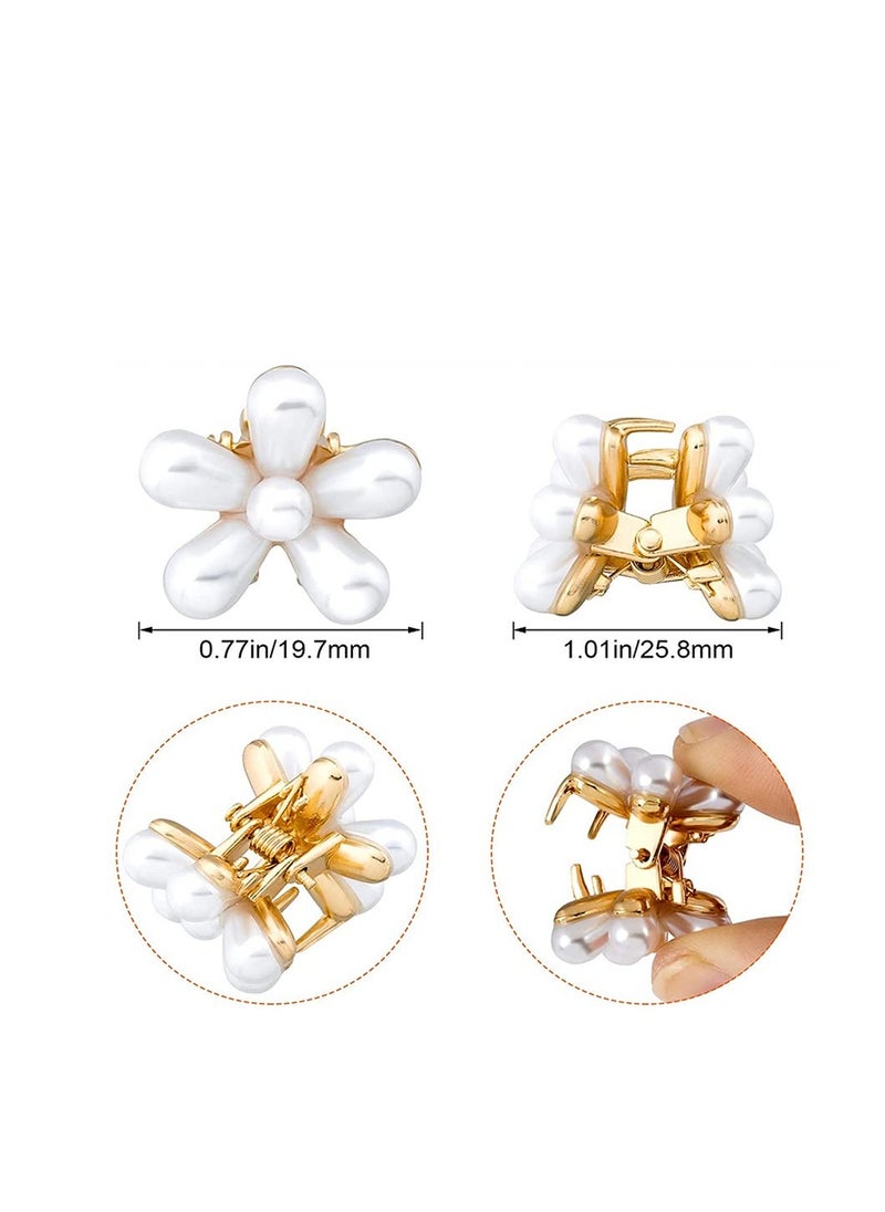 LINXI 10 Pcs Small Mini Pearl Claw Clips with Flower Design, Sweet Artificial Bangs Clips Decorative Hair Accessories for Women Girls  - Image 3