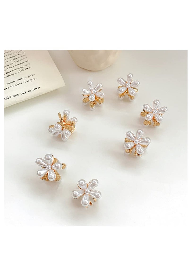 LINXI 10 Pcs Small Mini Pearl Claw Clips with Flower Design, Sweet Artificial Bangs Clips Decorative Hair Accessories for Women Girls  - Image 2