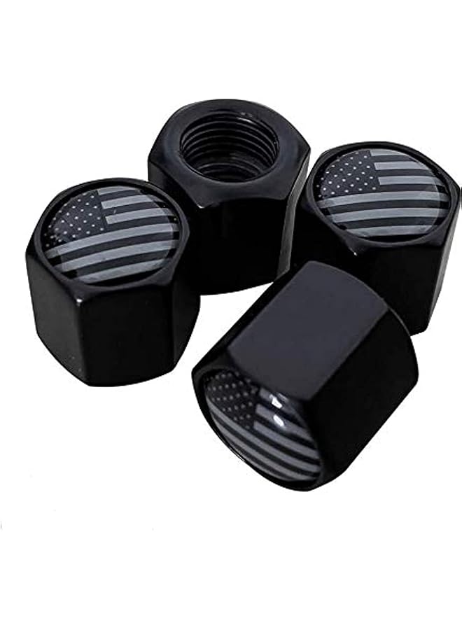 Tactilian American Flag Tire Valve Stem Caps 4 Pack | Black Subdued Aluminum With Rubber O-Ring Air Leakproof Valve Caps Cover Fits Cars, Trucks, Bikes, Motorcycles, Bicycles Tire Caps  - Image 1