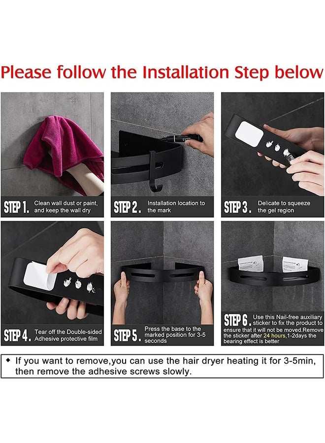 عربست ركن دش الحمام الجرف دش الرف، لا الحفر دش المنظم الحائط منظم التخزين للمطبخ المرحاض النوم، 2 جهاز كمبيوتر شخصى (أسود) - Image 4