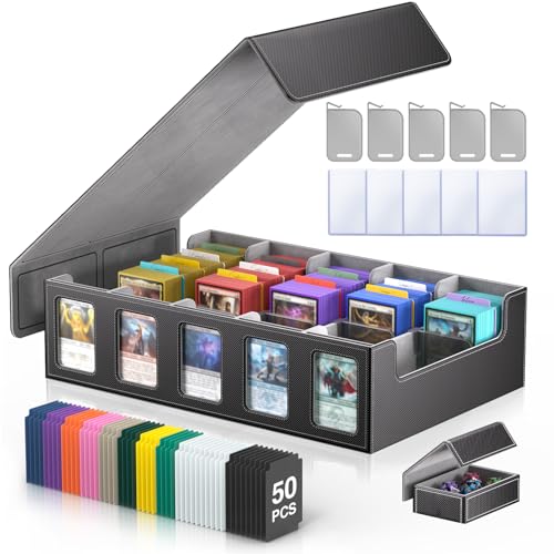 MORCCO Trading Card Storage Box 5Row 3900 CapacityTCG MTG Card Case with Magnetic Lid Commander DisplayTop Loader Storage for Sports CardsIncludes Dividers Dice Box - Image 1