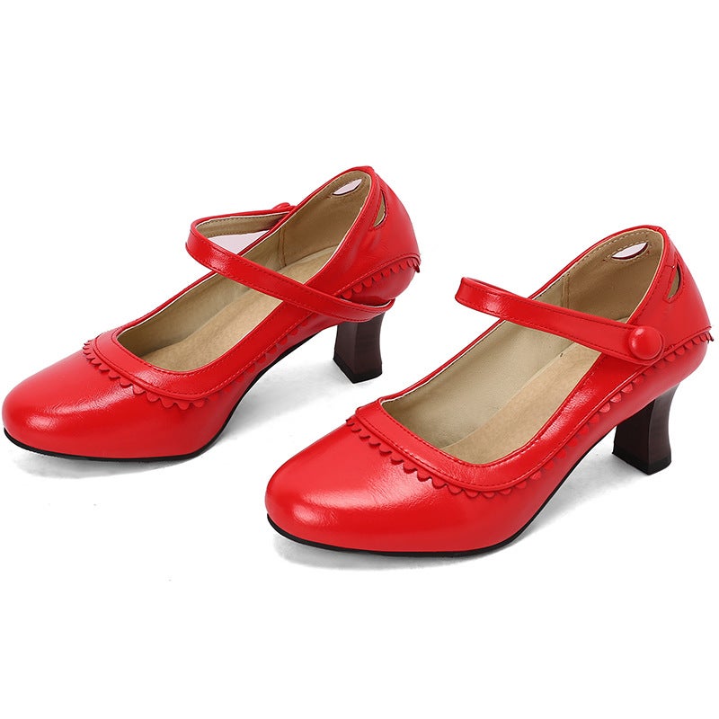 Spring 2025 Independent Station Source Fashion High Heeled Lace 40-48 Plus Size Retro Mary Jane Office Single Shoes - Image 1
