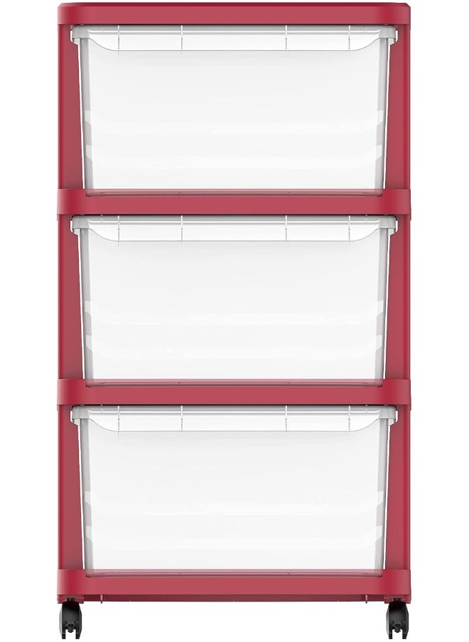 Cosmoplast 3 Tier Multipurpose Storage Cabinet With Wheels  (Dark Red) & Translucent Drawers  - Image 4