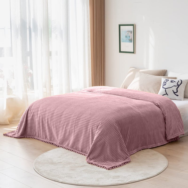 DISSA Fleece Blanket Throw Size – 51x63, Pink – Soft, Plush, Fluffy, Fuzzy, Warm, Cozy – Perfect Throw for Couch, Bed, Sofa - with Pompom Fringe - Flannel Blanket Throw Blanket - Image 5