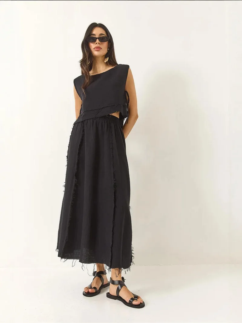 Bianco Lucci LUCCI Textured Blouse & Skirt Muslin Fabric Two-Piece Set