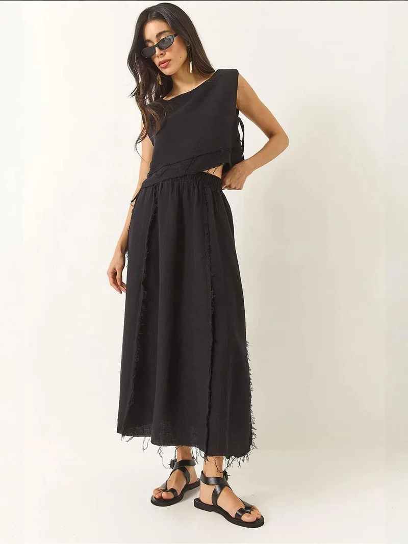 Bianco Lucci LUCCI Textured Blouse & Skirt Muslin Fabric Two-Piece Set