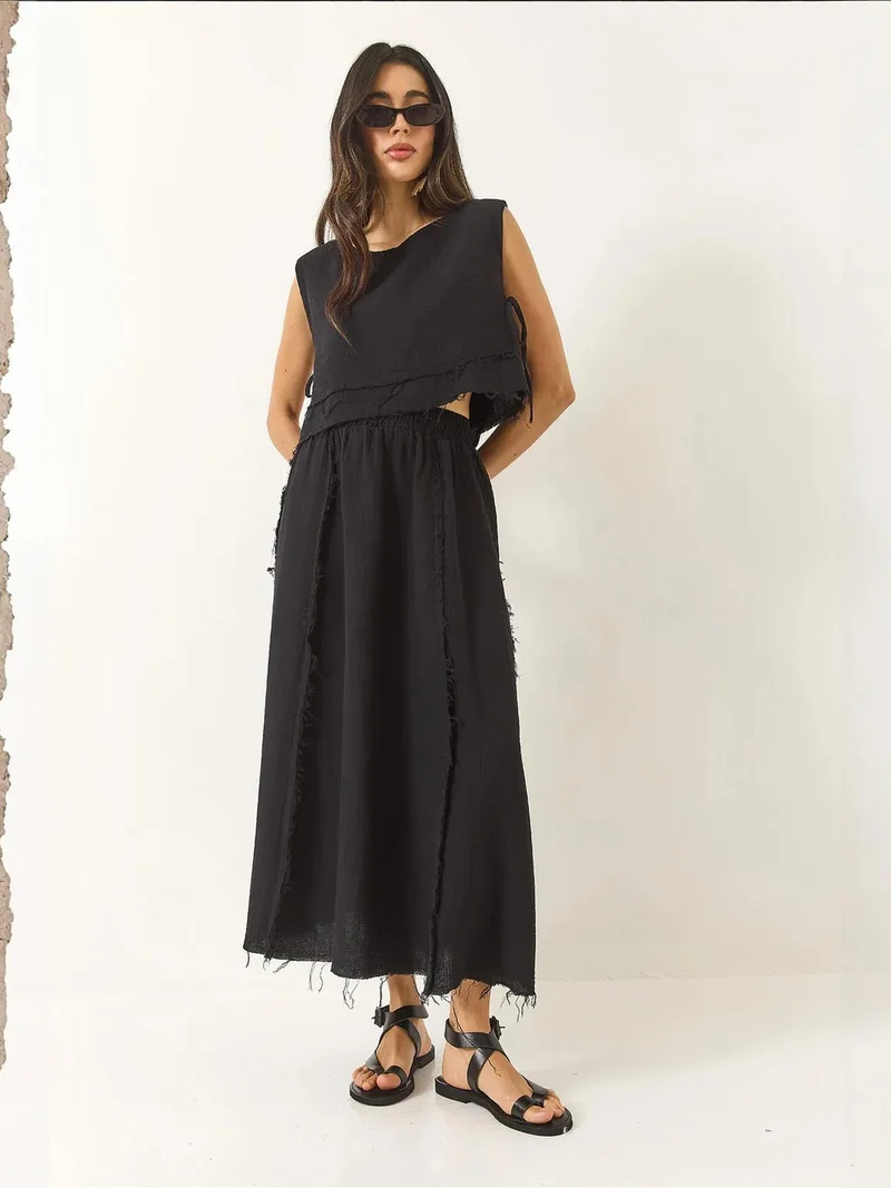 Bianco Lucci LUCCI Textured Blouse & Skirt Muslin Fabric Two-Piece Set