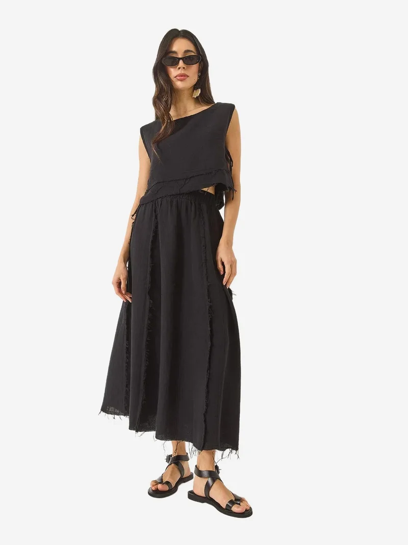 Bianco Lucci LUCCI Textured Blouse & Skirt Muslin Fabric Two-Piece Set