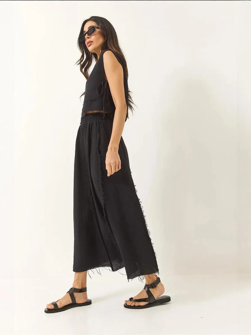 Bianco Lucci LUCCI Textured Blouse & Skirt Muslin Fabric Two-Piece Set