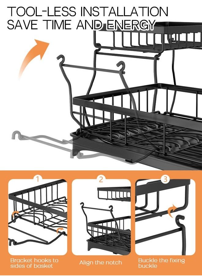 Haidue - 2 Tiers Dish Drying Stand With Rotatable Drainage System Black - Image 1