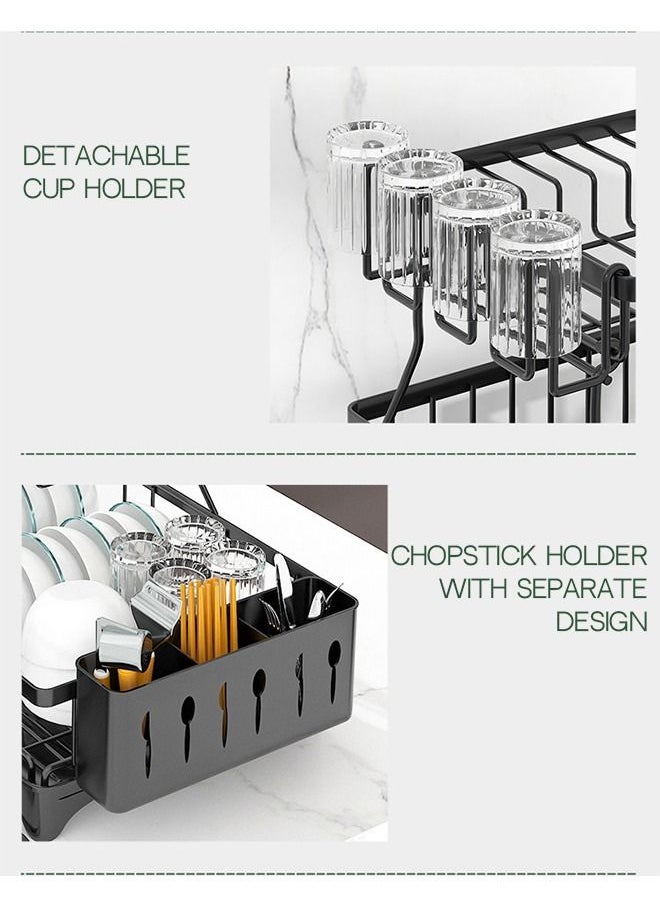 Haidue - 2 Tiers Dish Drying Stand With Rotatable Drainage System Black - Image 1