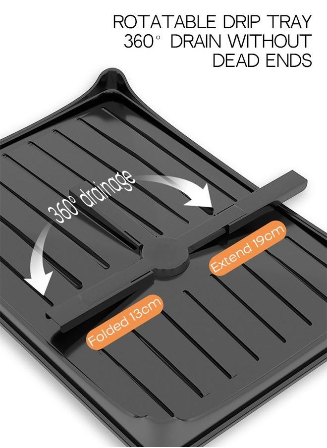 Haidue - 2 Tiers Dish Drying Stand With Rotatable Drainage System Black - Image 1