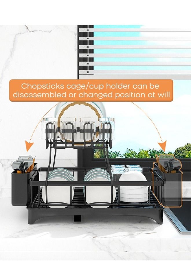Haidue - 2 Tiers Dish Drying Stand With Rotatable Drainage System Black - Image 1