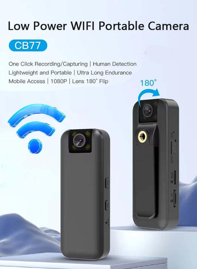 WIFI Body Camera Wireless Mini Cam 1080P High Definition Video Recorder, With 180 Degree Rotating Lens, Worn Police Small Body Cam Night Vision Vlog Recorder(included 128G Card)  - Image 3