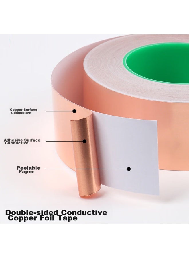 Oumai Double-sided Copper Foil Tape, Conductive Adhesive, Pure Copper, High Temperature Resistant, Signal Enhancement, Shielding Tape, Heat Dissipation Copper Foil Sticker, Double Conductive Copper Foil Tape, 10mm*20m, 1 Roll - Image 2