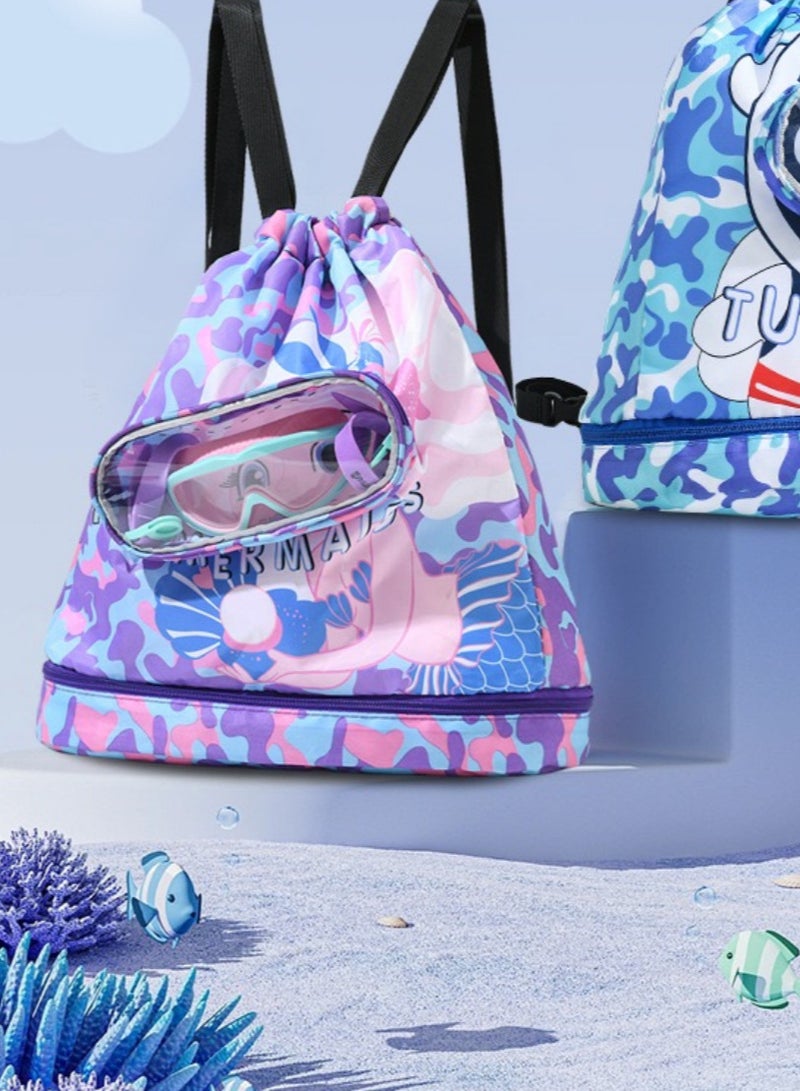 Purple Children's Swimming Backpack Small Bags - Dry-Wet Separation, Shoe Compartment, Waterproof, Beach Essential Large - Image 2